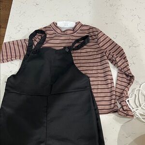 Striped Long Sleeve Top with Black Overalls